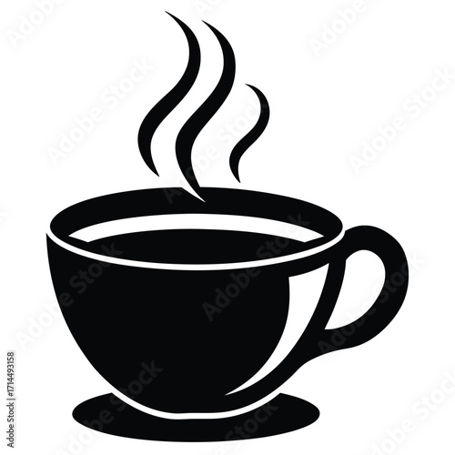 Morning cafe beverages with steam, like hot coffee, espresso, and tea in mugs with saucers