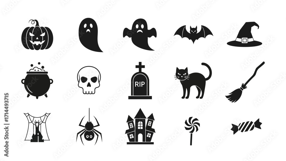 Obraz premium Halloween icons set spooky symbols collection.