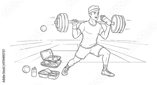 Athlete Lifting Weights with Balanced Meal and Hydration for Peak Performance and Fitness