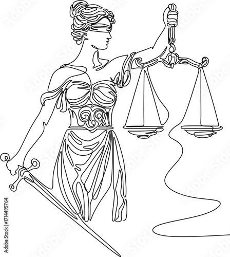 themis lineart with scales of justice and law, scale of justice and law vector art, symbol of justice tamplate vector, world day of social justice