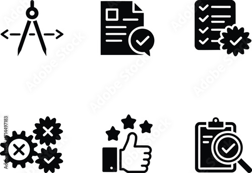 Selection of Various Process Management and Quality Assurance Icons Depicting Precision Approval Quality Customer Satisfaction and Inspection for Business Development