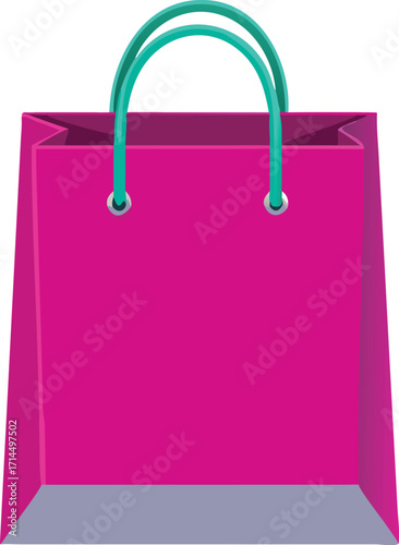 Vibrant pink shopping bag with green handles for retail and e-commerce purchases vector