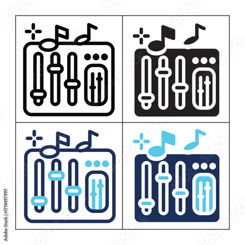 Music Creation icon set multiple style collection. Style Include outline, solid, dual tone. Vector illustration