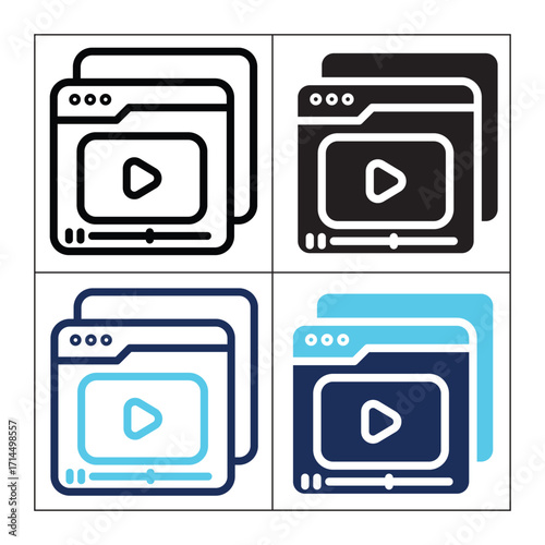 Streaming Media icon set multiple style collection. Style Include outline, solid, dual tone. Vector illustration