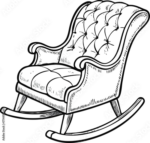 Comfortable tufted rocking chair drawing simple elegant furniture art design vector