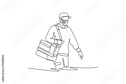 Delivery goods and food concept. Single line draw design. Vector graphic illustration