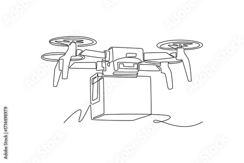 Delivery goods and food concept. Single line draw design. Vector graphic illustration