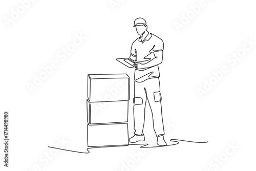 Delivery goods and food concept. Single line draw design. Vector graphic illustration