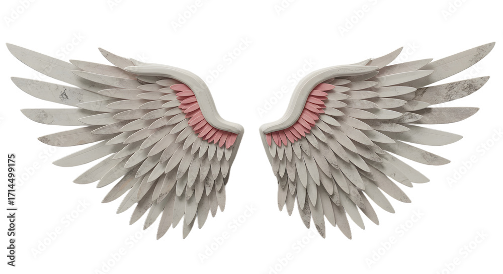 Obraz premium Elegant Marble Angel Wings with Pink Accents, Abstract Symbolism png clear alpha channel cutout isolated on transparent background