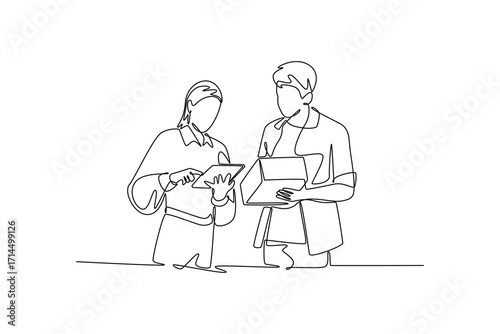 Delivery goods and food concept. Single line draw design. Vector graphic illustration