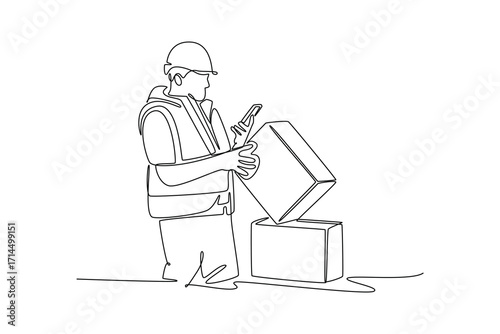 Delivery goods and food concept. Single line draw design. Vector graphic illustration