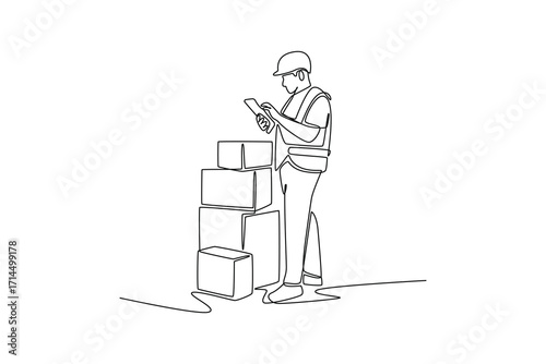 Delivery goods and food concept. Single line draw design. Vector graphic illustration