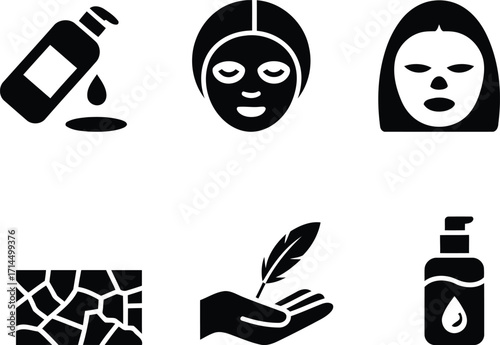 Beauty and Skincare Icons with Hydration and Treatment Featuring Facial Masks Lotions and Serums for Healthy Nourished and Rejuvenated Skin