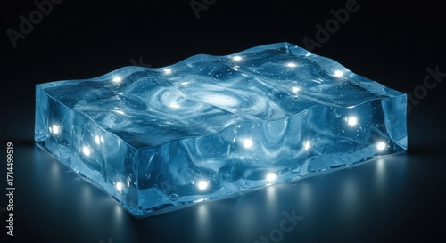 Abstract Cosmic Galaxy Encased in Frozen Liquid With Glowing Orbs