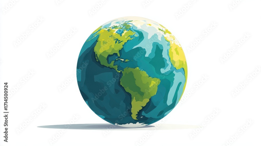 Naklejka premium A globe clipart, global business element, flat design illustration, blue green palette, isolated on white background.