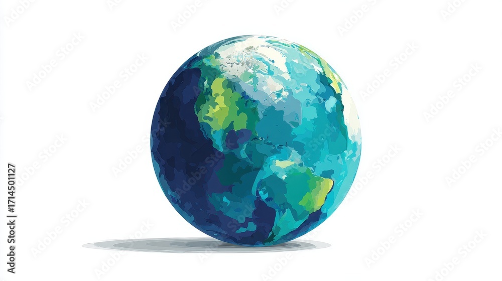 Fototapeta premium A globe clipart, global business element, flat design illustration, blue green palette, isolated on white background.