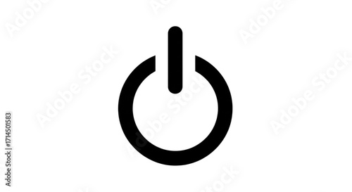 Minimalist black power button icon on white background, a universal on/off symbol for electronics, computers, and tech.