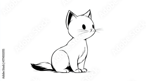 Cute cartoon kitty illustration for children’s coloring book. Simple black and white line art with bold outlines, designed for kids’ creative drawing and coloring activities.