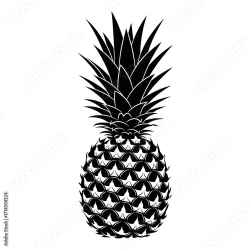 Striking Black and White Pineapple Silhouette Vector Illustration Isolated on White Background Tropical Fruit Icon Graphic Design Element