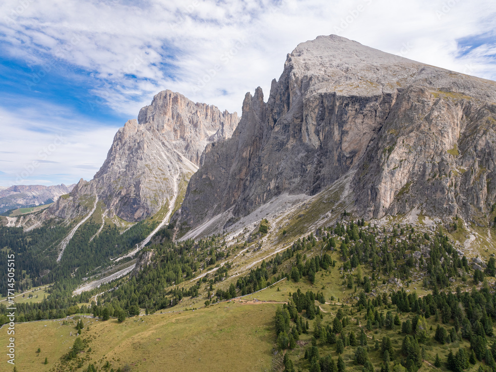 Fototapeta premium Seiser Alm with the mountains of Langkofel Group in the background