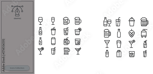 Various drinks and beverages depicted in simple line art illustrations on a white background