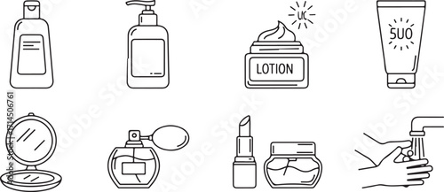 Collection of Outline Icons for Beauty, Skincare, and Personal Hygiene Products