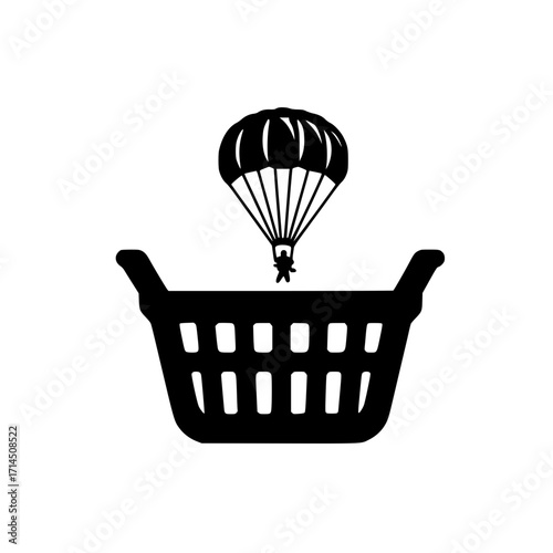 Shopping cart and parachute icon vector ideal for safe landing delivery and logistics branding