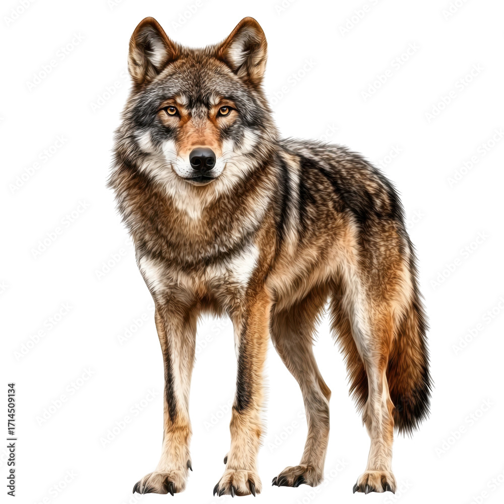 Fototapeta premium Majestic Wolf Portrait Capturing the Spirit of the Wild in Natural Habitat Setting with Intense Expression and Fluffy Fur transparent background
