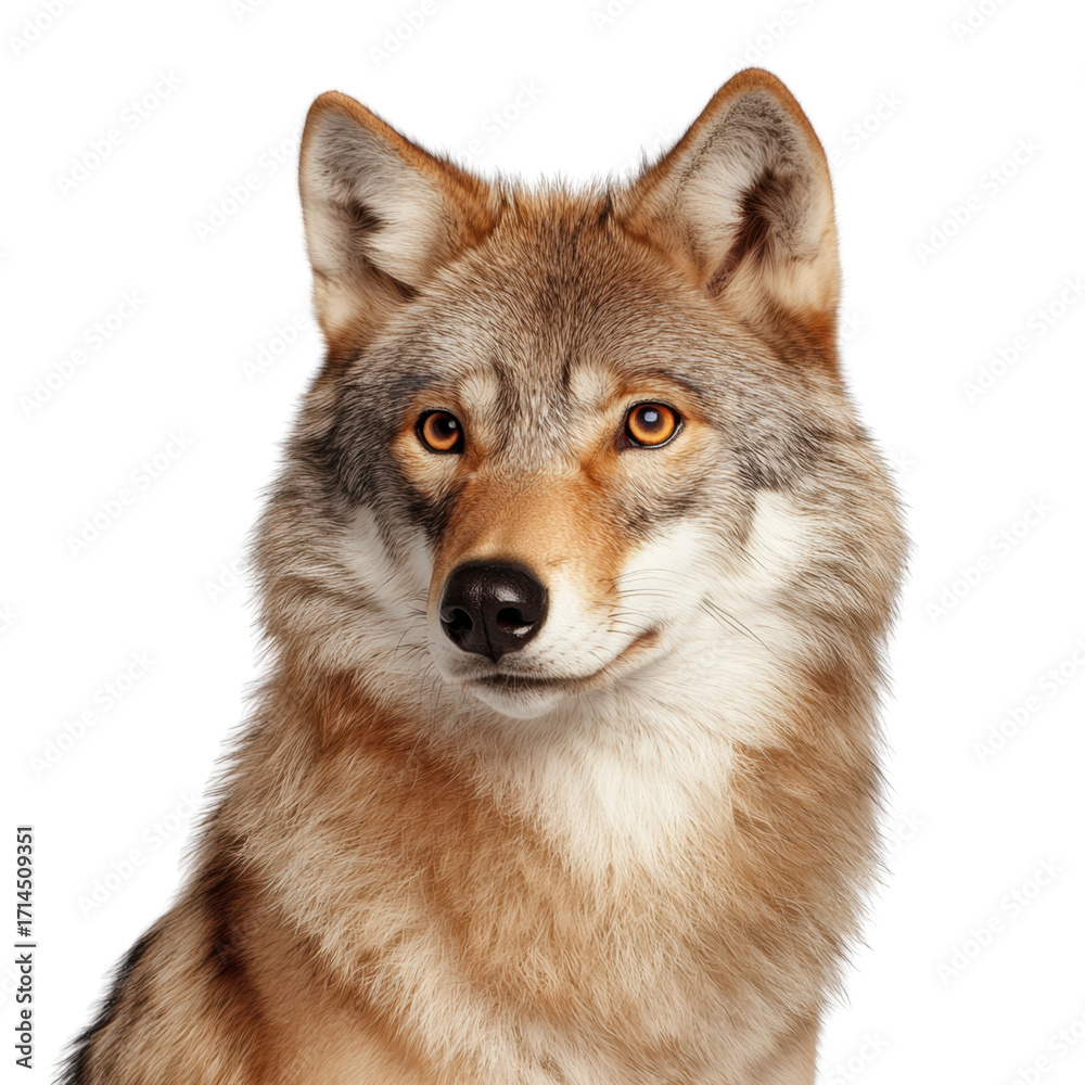 Fototapeta premium Realistic Portrait of a Majestic Coyote with Beautiful Fur and Intense Eyes Surrounded by Natural Environment transparent background