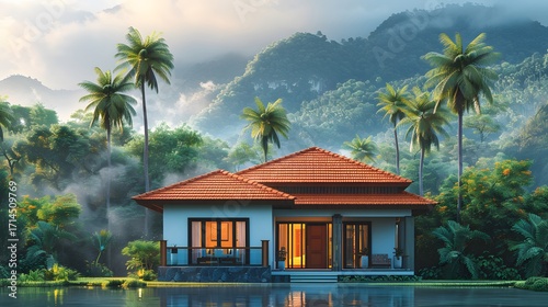 Traditional Kerala cottage with plants high resolution picture