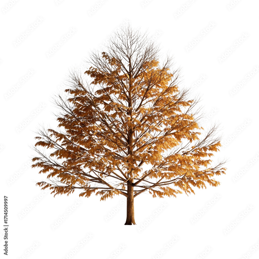 Obraz premium Majestic Naked Tree with Golden Leaves Against a Clear Background Capturing the Beauty of Autumn Season transparent background