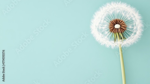 Detailed Dandelion Seed Head on Teal Background