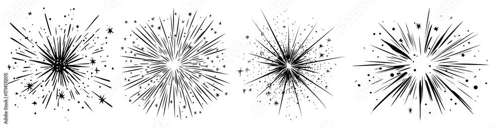 Obraz premium PNG Vintage starburst sketch designs, element set on transparent background