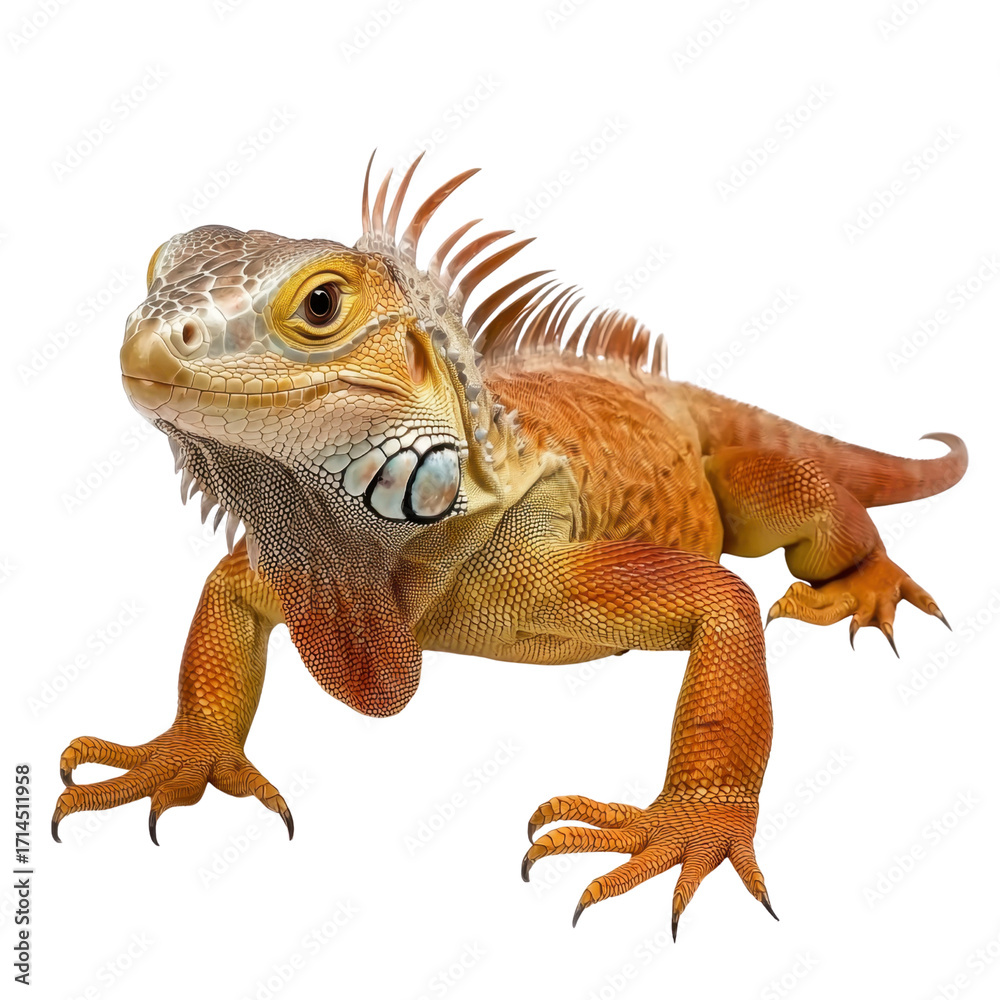 Obraz premium Vibrant Iguana with Detailed Scales and Unique Color Patterns in Natural Pose against a Light Background transparent background