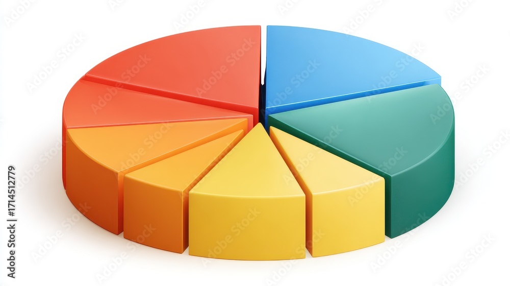 Obraz premium A pie chart clipart, data business element, flat vector illustration, colorful segments, isolated on white background. 