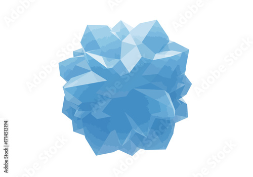 A light blue geometric crystalline shape resembling ice or a stylized rock formation is isolated on a white background
