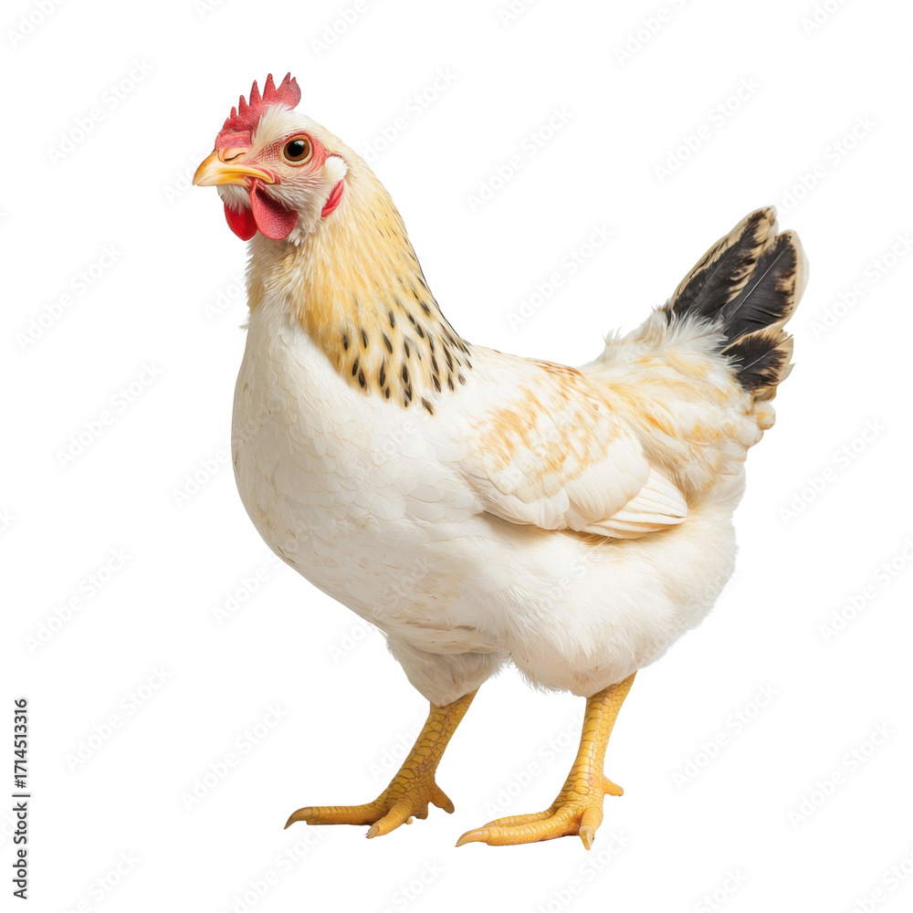 Fototapeta premium Domestic Chicken Standing Gracefully on Solid Surface with Calm Expression and Bright Feathers transparent background