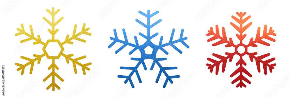 Fototapeta premium set of three different christmas snowflakes decoration in red, blue and gold isolated on white or transparent png