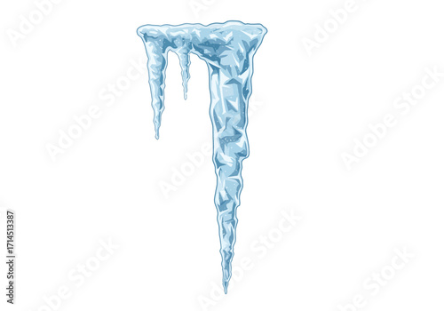 A transparent ice icicle is shown on a white background