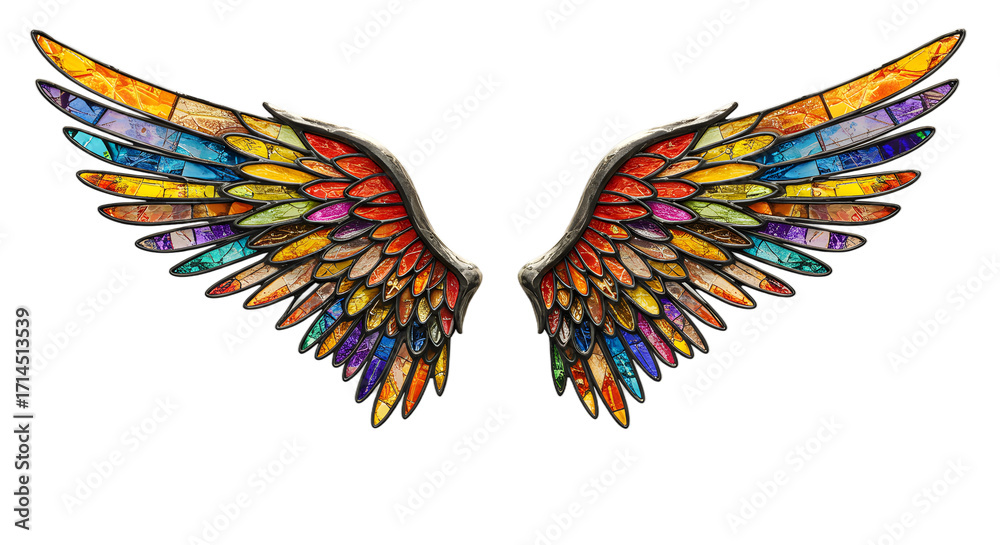 Obraz premium Vibrant Stained Glass Angel Wings png clear alpha channel cutout isolated on transparent background