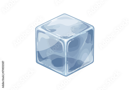 An isolated ice cube with bluegray tones and softened edges