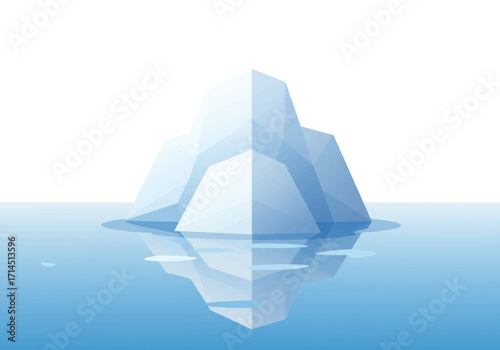 An iceberg is floating in calm water its reflection visible in the smooth surface