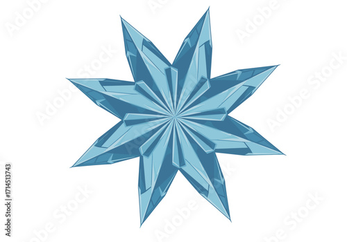Eightpointed star with geometric faceted design blue hues radial symmetry