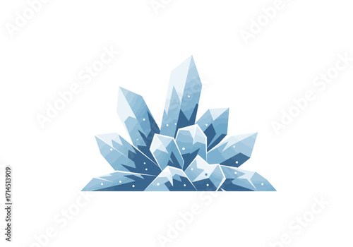 Illustration of blue crystal formations with geometric shapes and light variations against a plain white backdrop