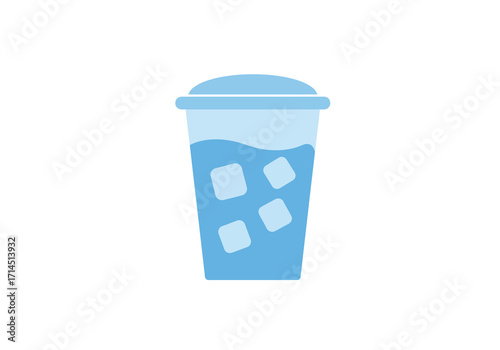 Light blue cup with a lid filled with liquid and ice cubes