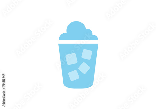 Lightblue beverage icon featuring a cup with ice cubes and frothy topping isolated on a white background