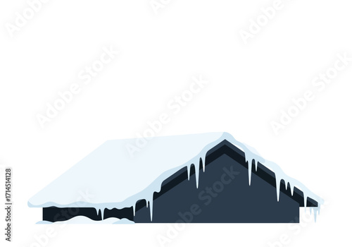 Snowladen roof with icicles