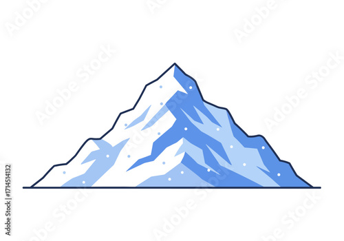 Snowy mountain illustration stylized with angular shapes and a flat design