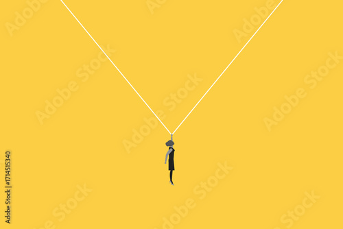Business woman hanging the line concept for business problem. visionary leadership different business routes. Symbol of ambition, motivation