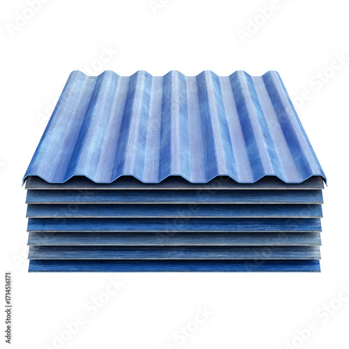 Png of stack of blue corrugated roofing sheets isolated on transparent background for construction purposes